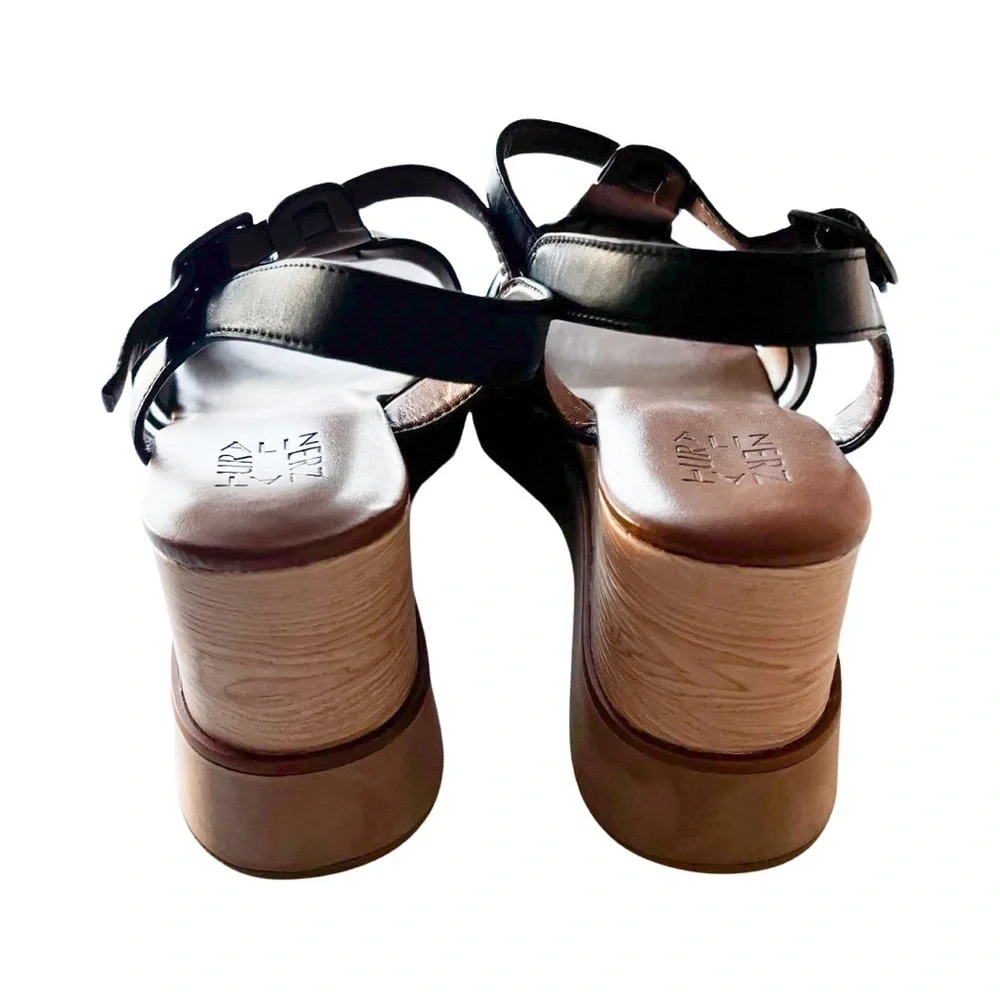 NEW NATURALIZER Barrett Wedge Leather Sandals Black Sz 9.5